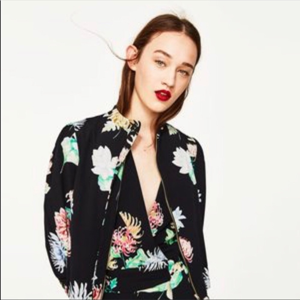 Zara Basic Floral Cropped Bomber Jacket - image 2